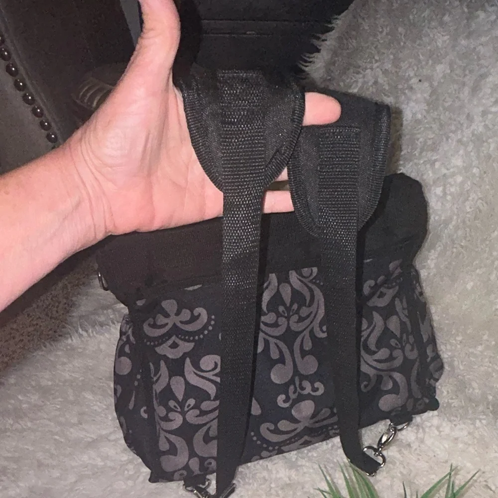 50% off w❤️ LillyBit back back Diaper bag Black & Gray Damask $60 Lilly bit